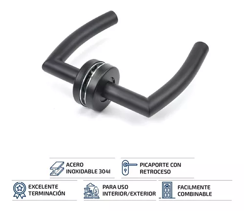 Picaporte Acero Inoxidable Modelo Curvo Black Con Retroceso